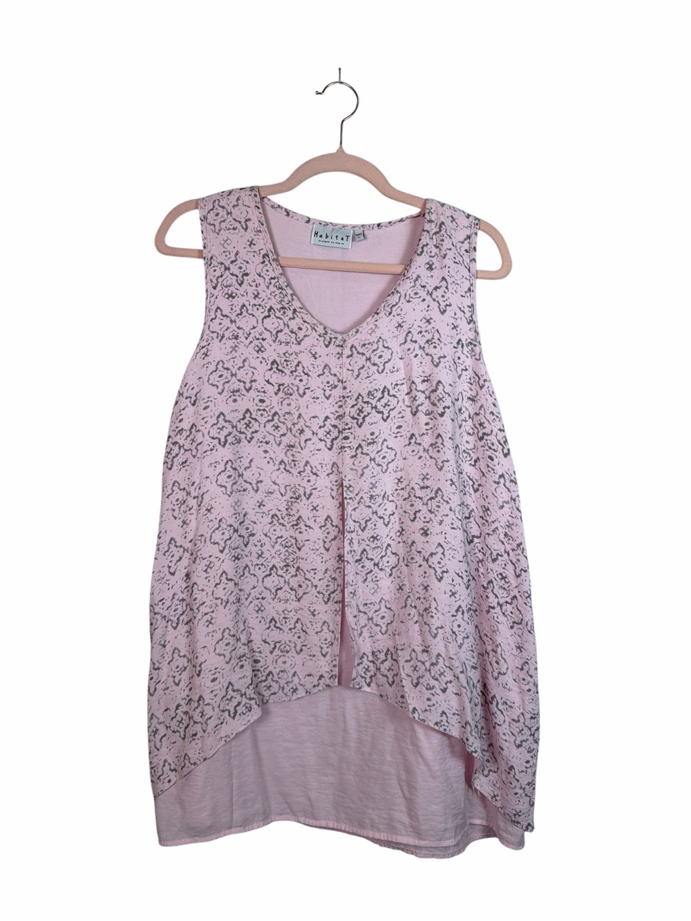 Habitat Clothes to Live In Lrg. Pink Gray Abstract Layered Lagenlook Tunic Tank